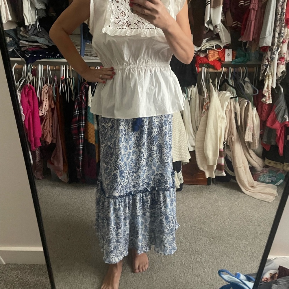 Elle Blue and White Paisley A-Line Skirt